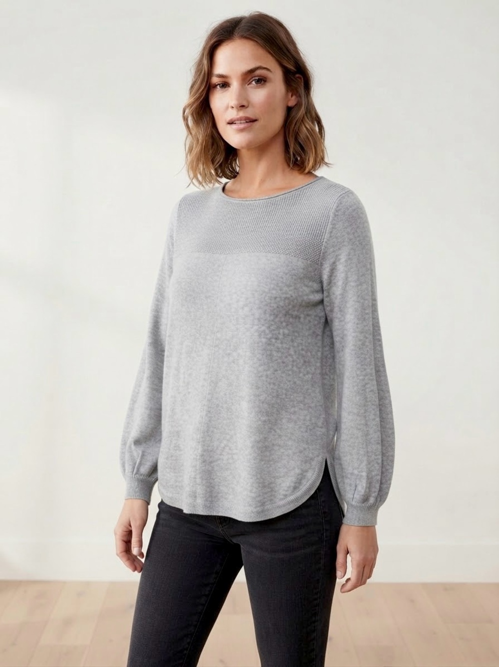 CASLON Balloon Sleeve Gray Knit Sweater